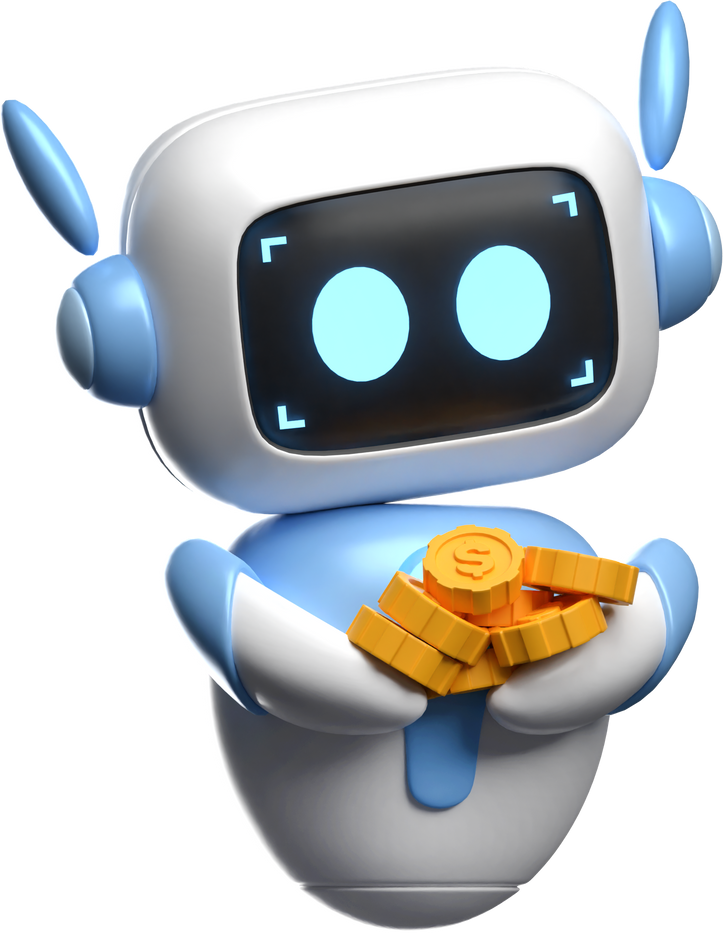 3D Robot Lifting Coins Illustration
